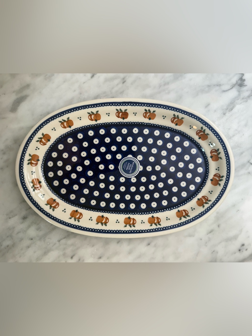 BOLESLAWIEC Polish Pottery Oval Serving Dish Apple Peacock Pattern NWT